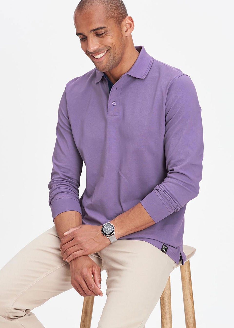 Cotton Traders Dusky Purple Long Sleeve Polo Shirt