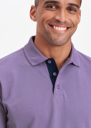 Cotton Traders Dusky Purple Long Sleeve Polo Shirt