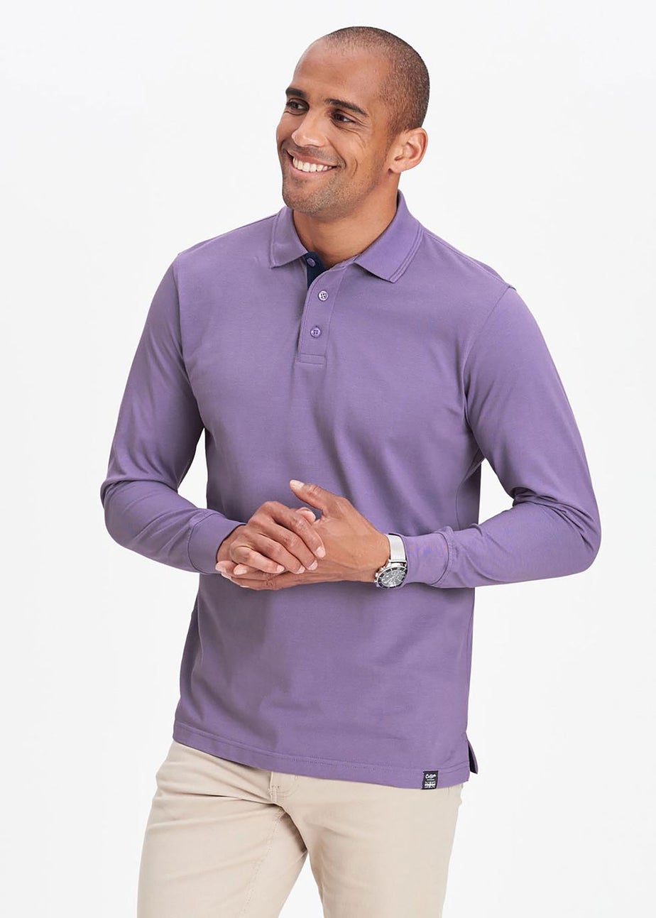 Cotton Traders Dusky Purple Long Sleeve Polo Shirt