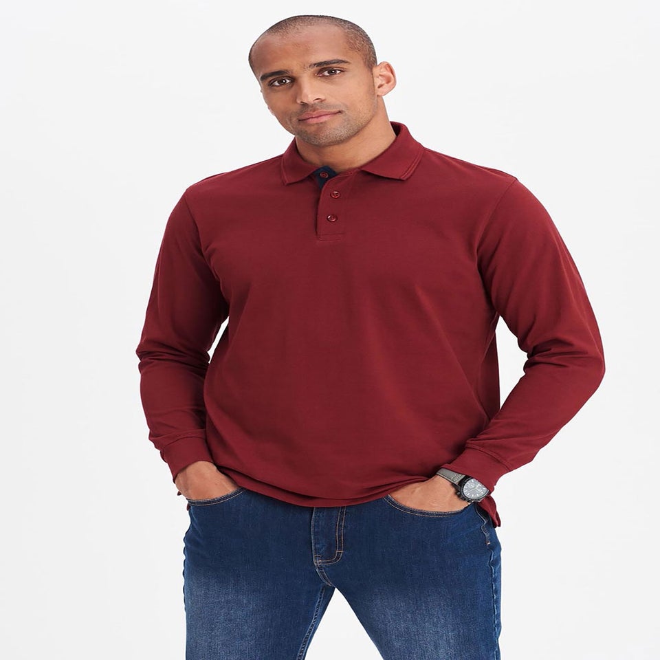 Cotton Traders Rusty Red Long Sleeve Polo Shirt