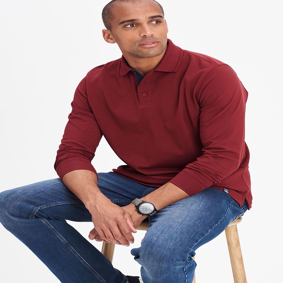 Cotton Traders Rusty Red Long Sleeve Polo Shirt