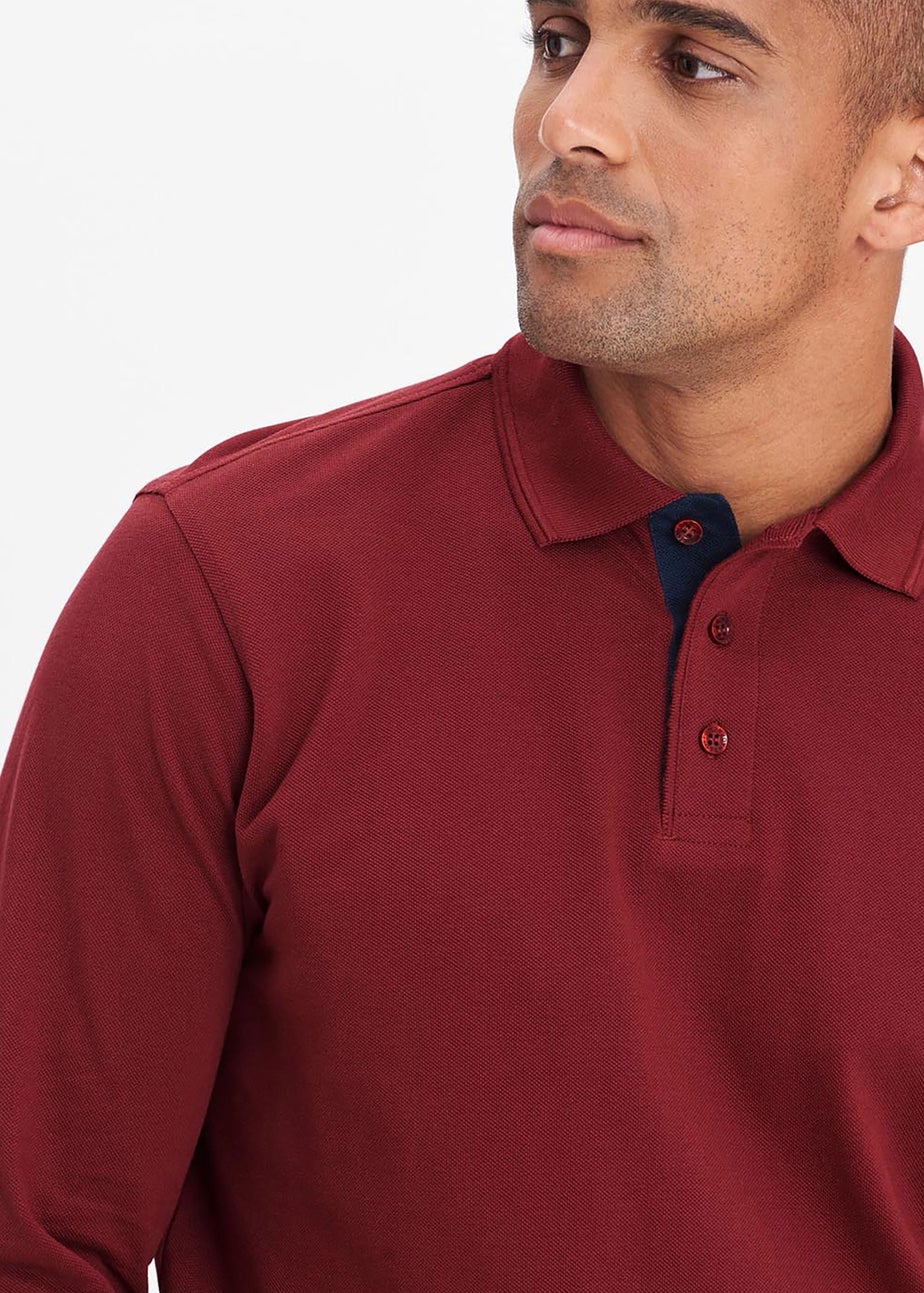 Cotton Traders Rusty Red Long Sleeve Polo Shirt