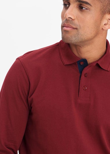 Cotton Traders Rusty Red Long Sleeve Polo Shirt