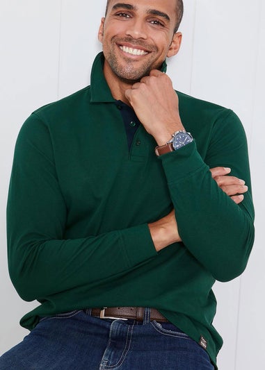 Cotton Traders Jewel Green Long Sleeve Polo Shirt