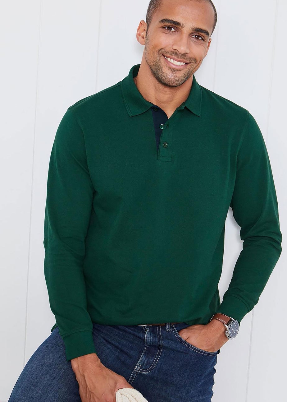 Cotton Traders Jewel Green Long Sleeve Polo Shirt