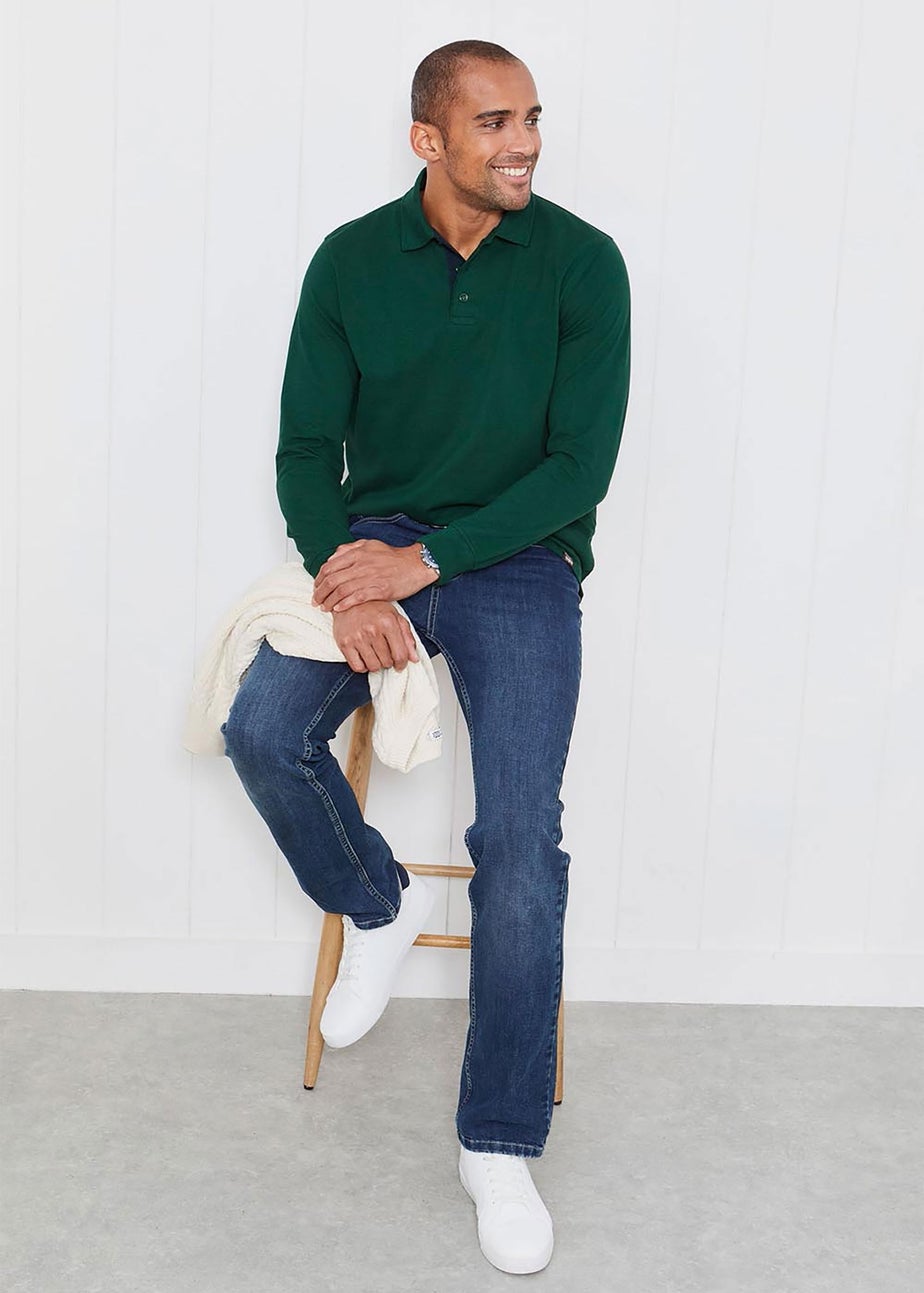 Cotton Traders Jewel Green Long Sleeve Polo Shirt