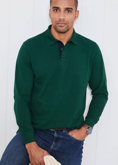 Cotton Traders Jewel Green Long Sleeve Polo Shirt