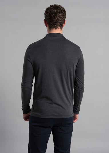 French Connection Black Cotton Long Sleeve Polo Shirts 2 Pack