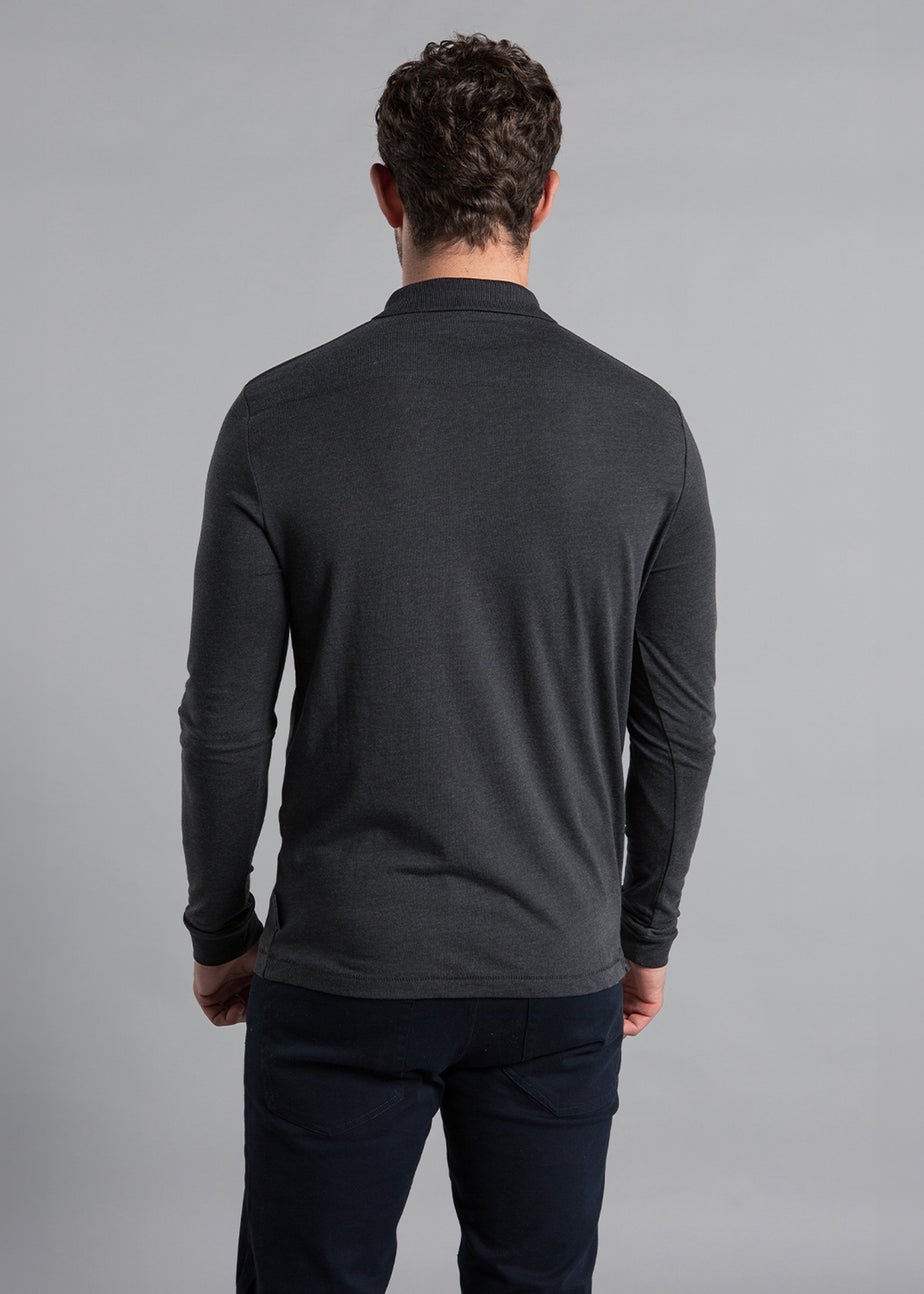 French Connection Black Cotton Long Sleeve Polo Shirts 2 Pack