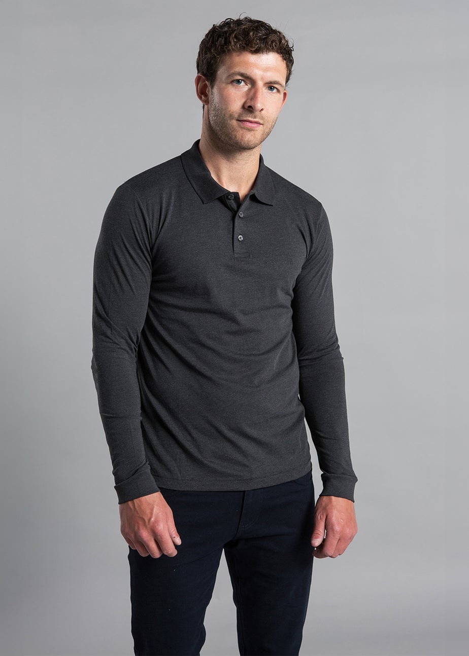 French Connection Black Cotton Long Sleeve Polo Shirts 2 Pack