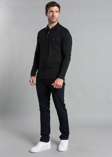 French Connection Black Cotton Long Sleeve Polo Shirts 2 Pack