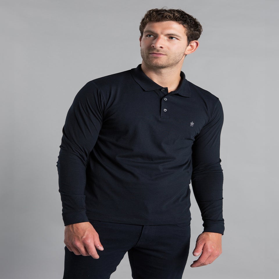 French Connection Navy Cotton Long Sleeve Polo Shirts 2 Pack
