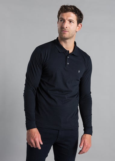 French Connection Navy Cotton Long Sleeve Polo Shirts 2 Pack