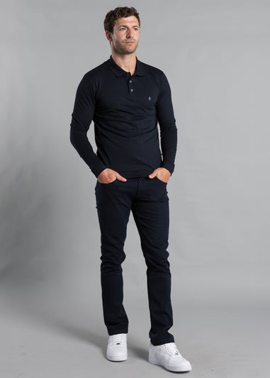 French Connection Navy Cotton Long Sleeve Polo Shirts 2 Pack