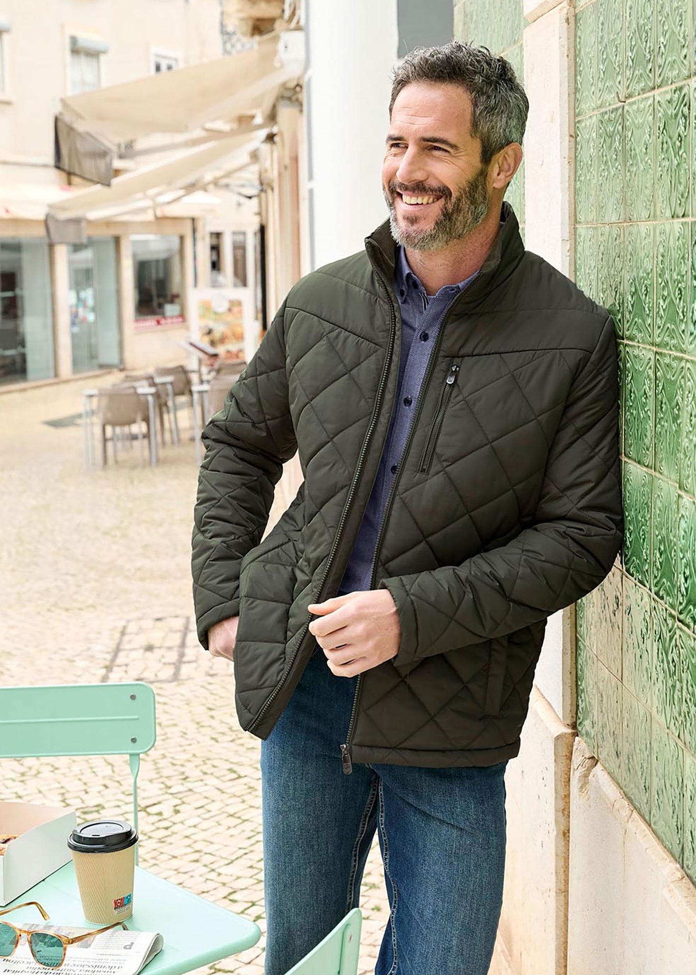 ジャケット・アウター Cotton Twill Padding No-Collar Mods Coat Cotton Traders Dark Thyme Showerproof Padded Jacket - Matalan