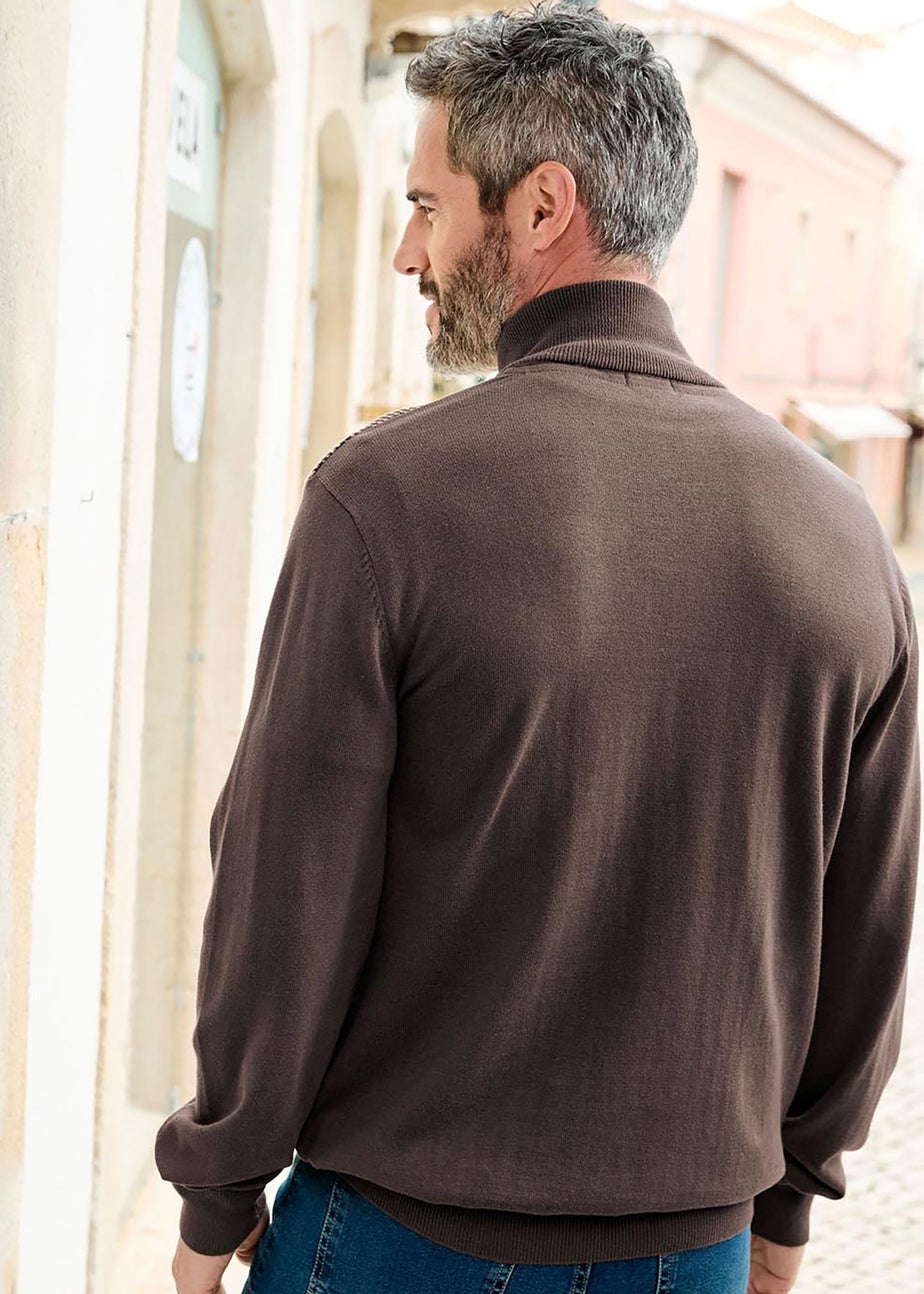 Cotton Traders Truffle Half Button Textured Birdseye Jumper