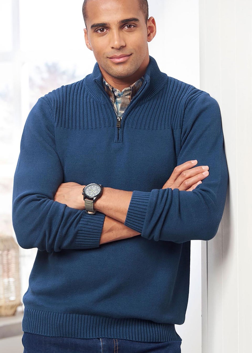 Cotton Traders Dark Aegean Half Zip Mock Shirt Jumper