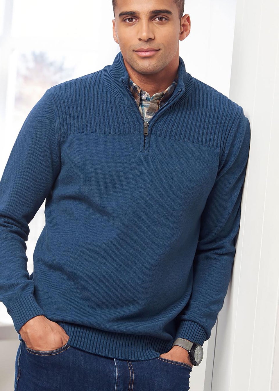 Cotton Traders Dark Aegean Half Zip Mock Shirt Jumper