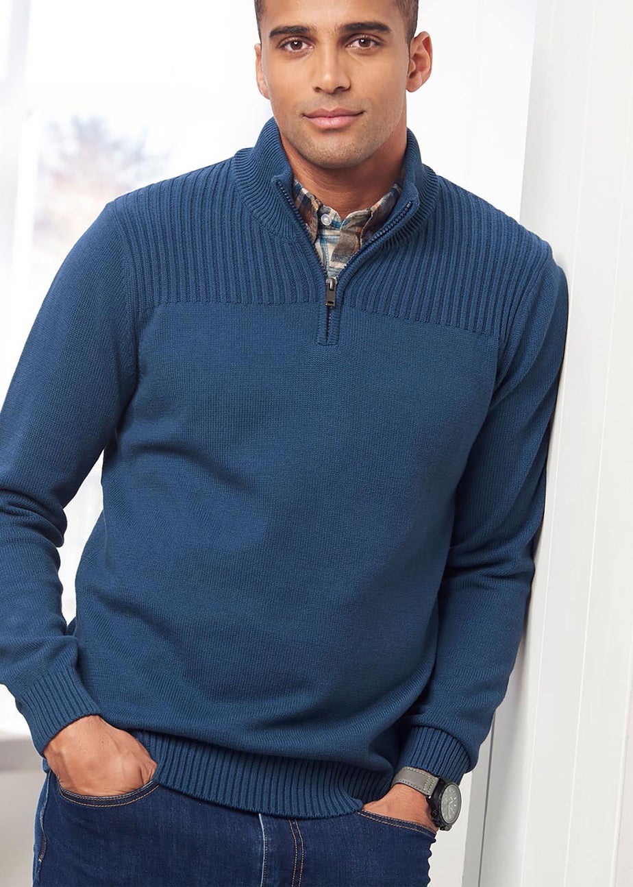 Cotton Traders Dark Aegean Half Zip Mock Shirt Jumper