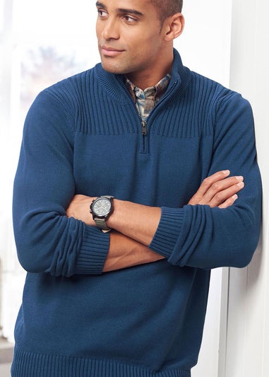 Cotton Traders Dark Aegean Half Zip Mock Shirt Jumper