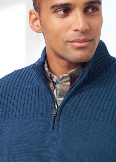 Cotton Traders Dark Aegean Half Zip Mock Shirt Jumper