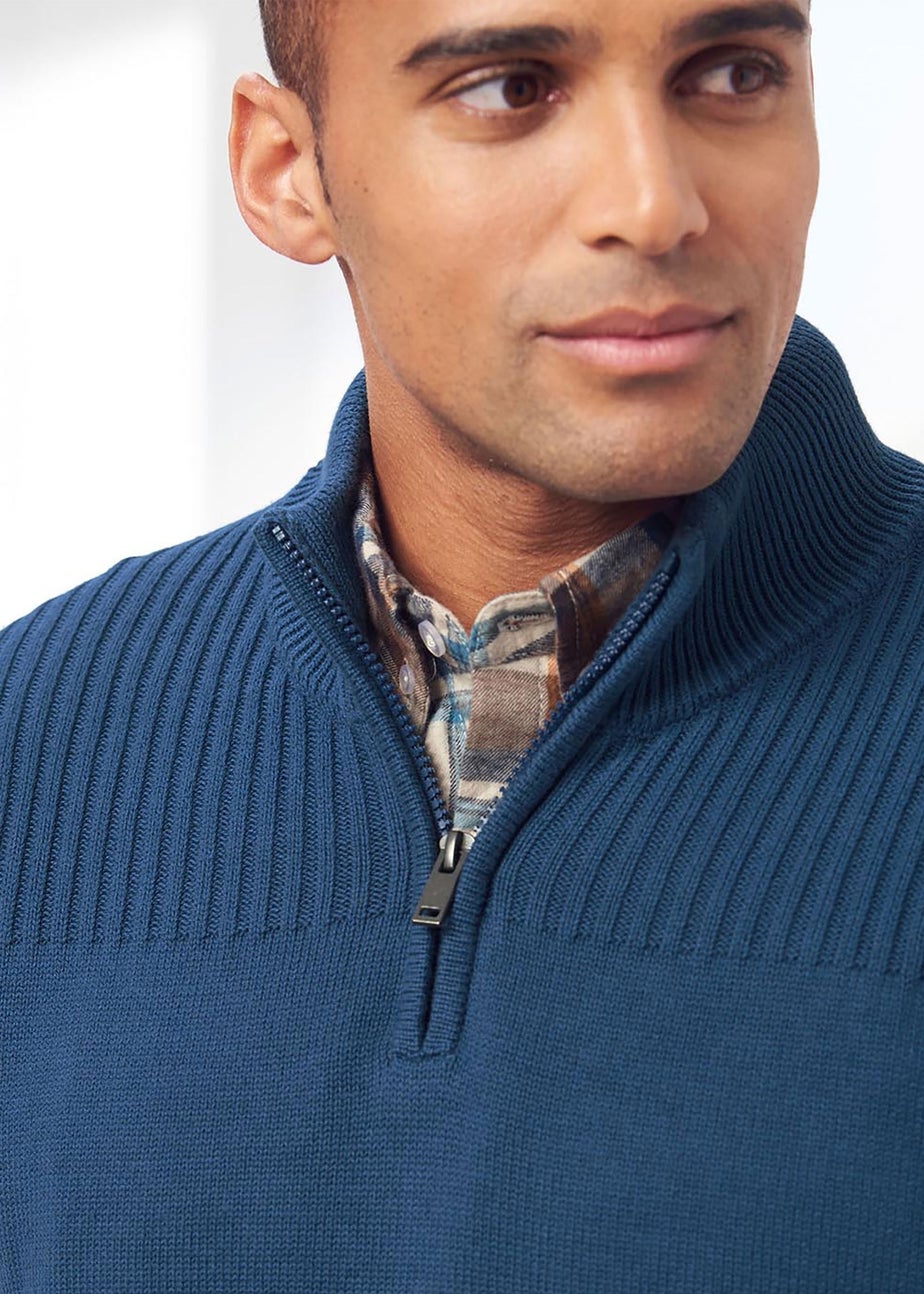 Cotton Traders Dark Aegean Half Zip Mock Shirt Jumper