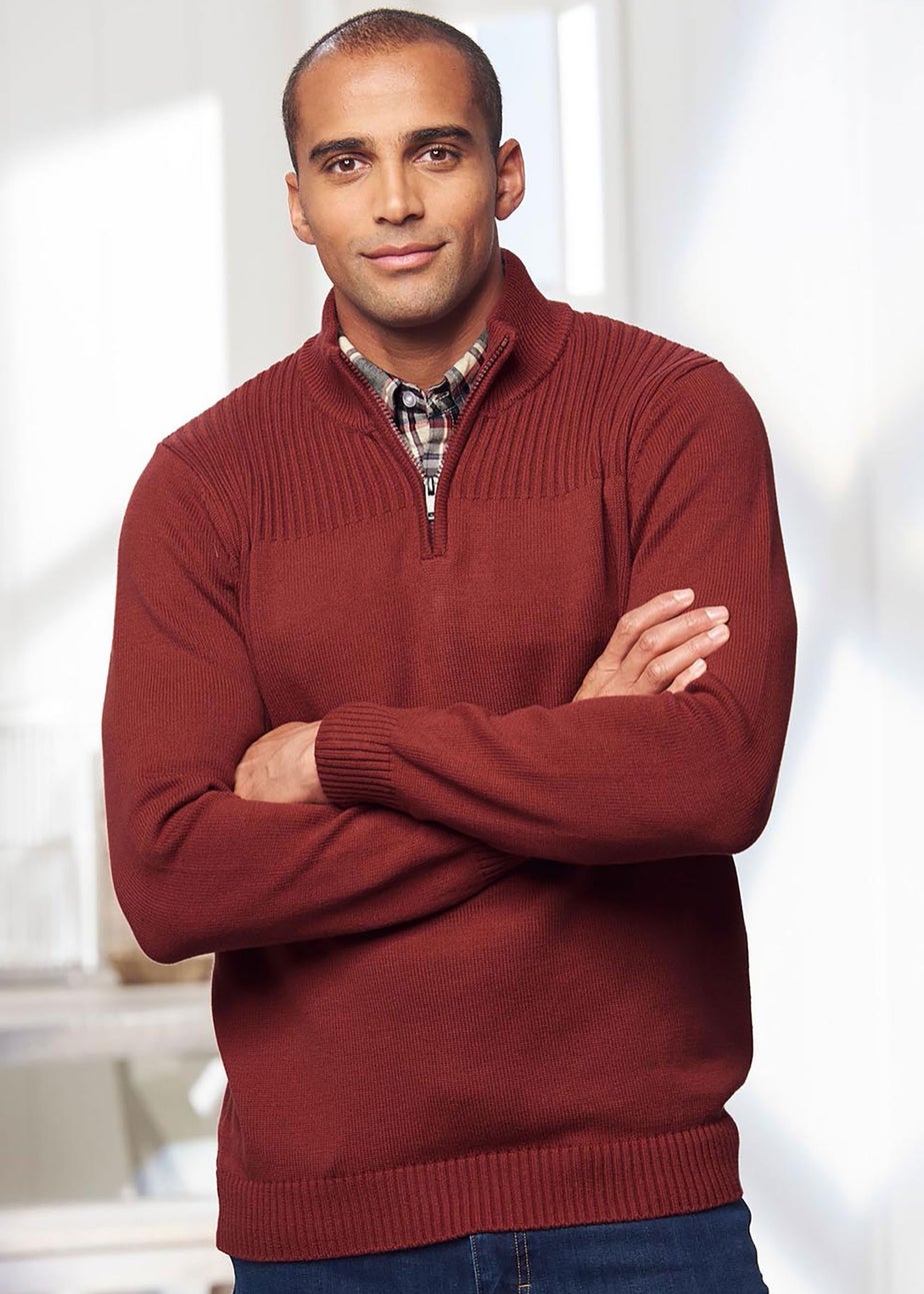 Cotton Traders Rusty Red Half Zip Mock Shirt Jumper