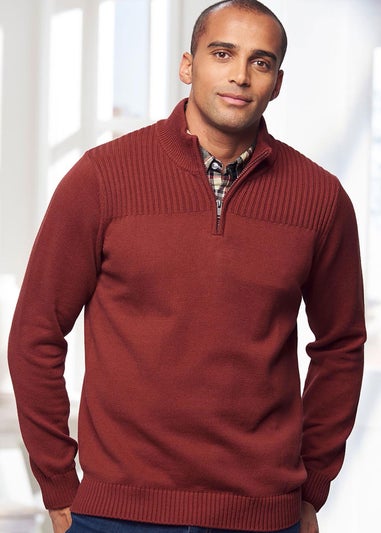 Cotton Traders Rusty Red Half Zip Mock Shirt Jumper