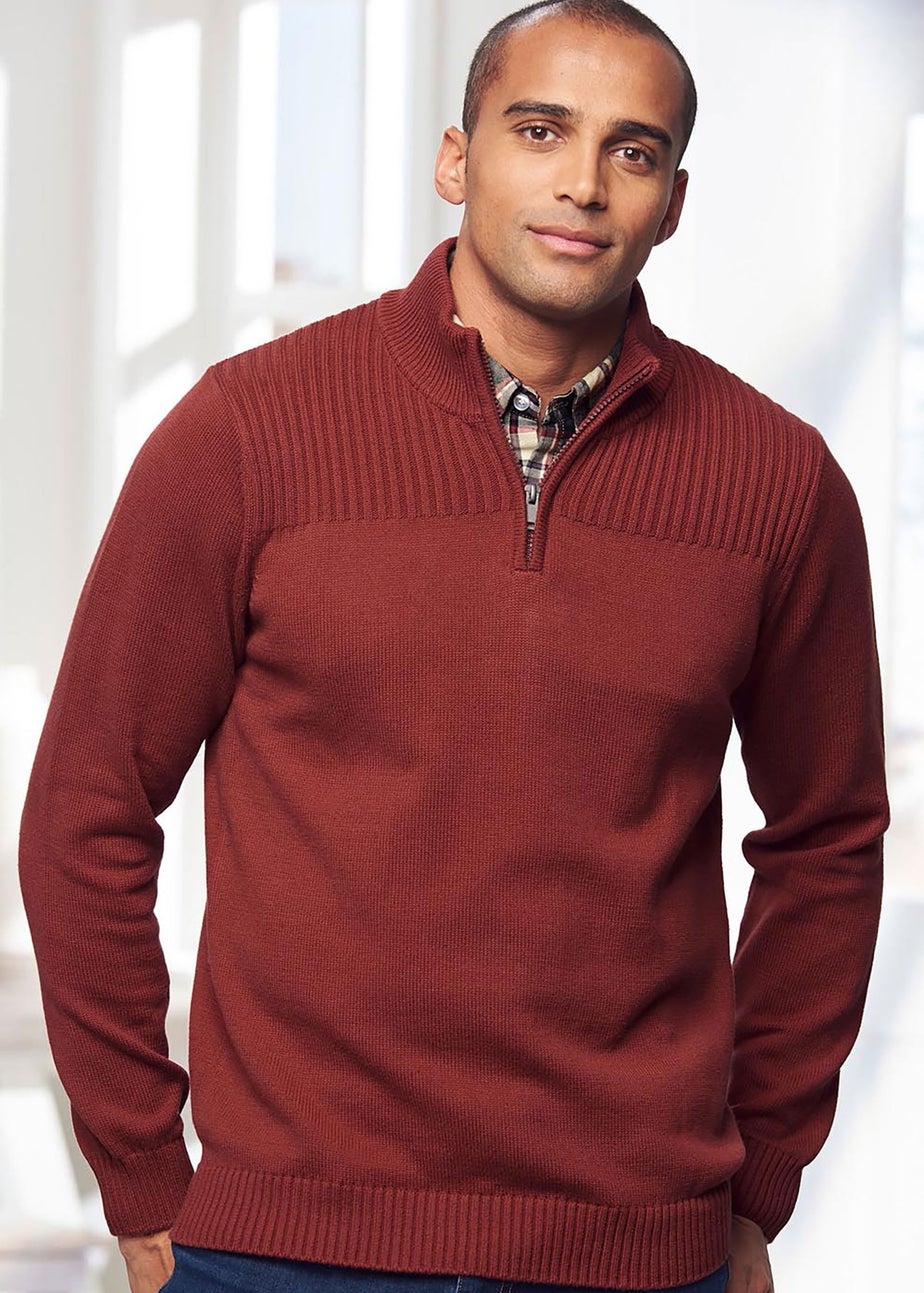 Cotton Traders Rusty Red Half Zip Mock Shirt Jumper