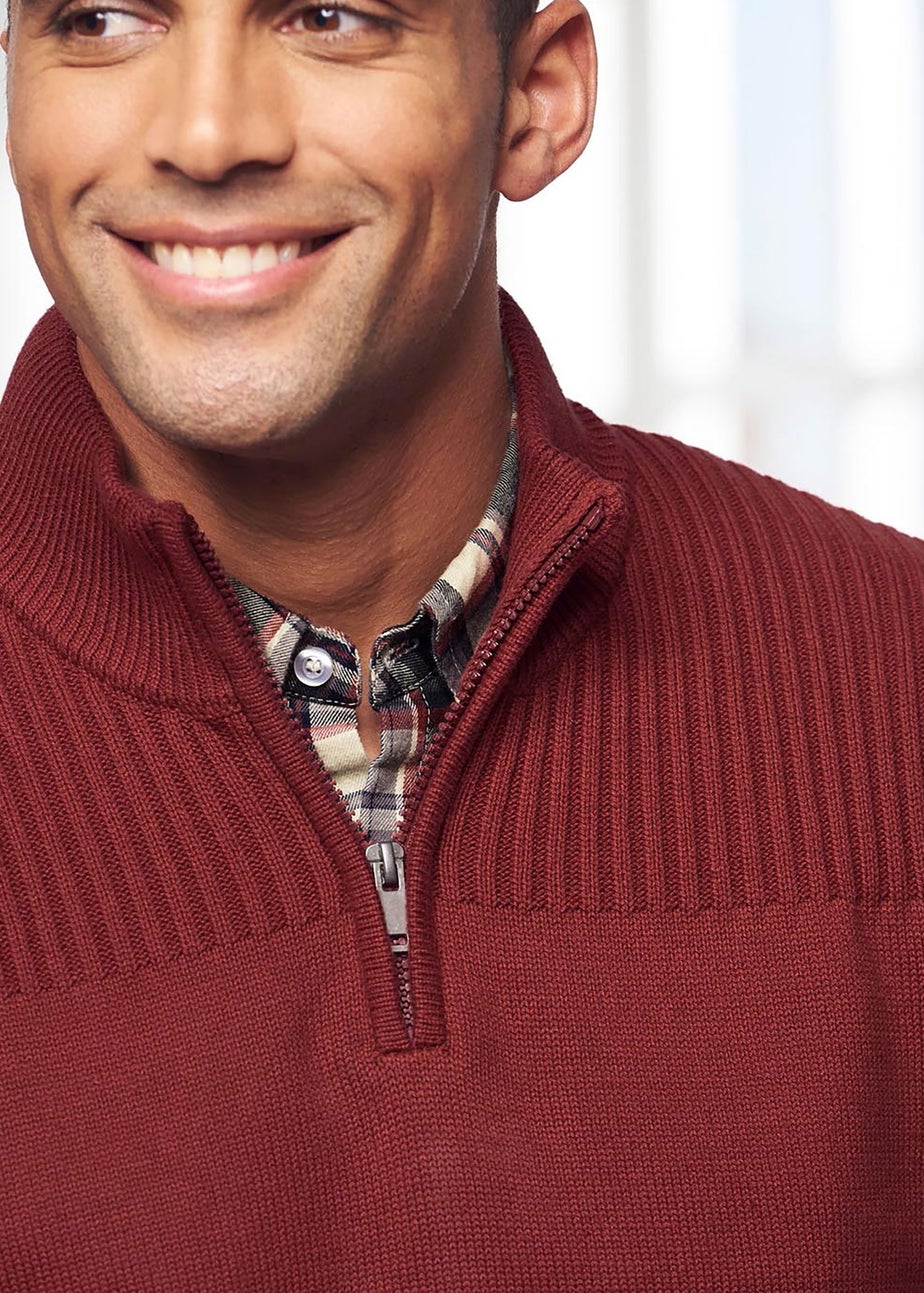Cotton Traders Rusty Red Half Zip Mock Shirt Jumper