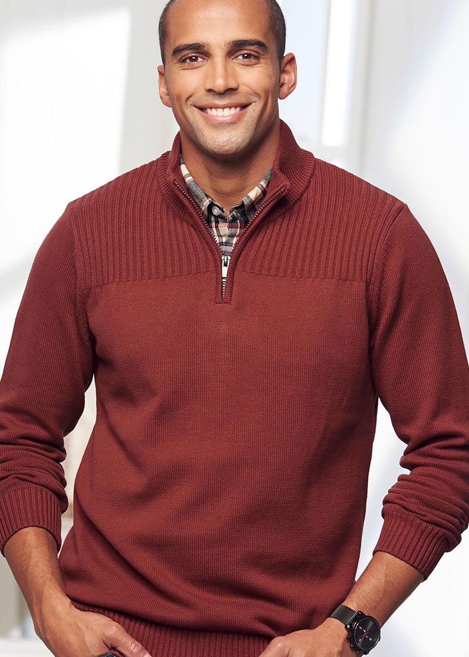 Cotton Traders Rusty Red Half Zip Mock Shirt Jumper
