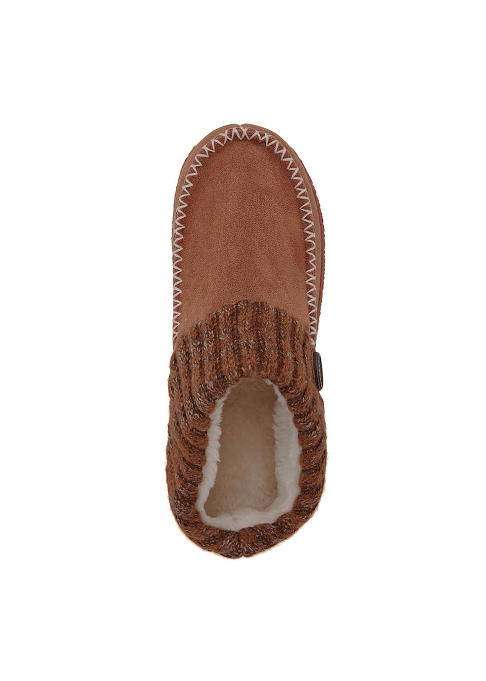 Cotton Traders Tan Moccasin Knitted Collar Slippers