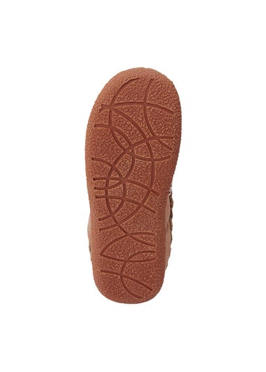 Cotton Traders Tan Moccasin Knitted Collar Slippers