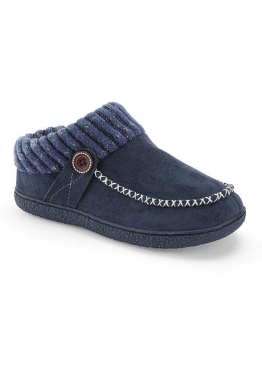 Cotton Traders Dark Sky Moccasin Knitted Collar Slippers
