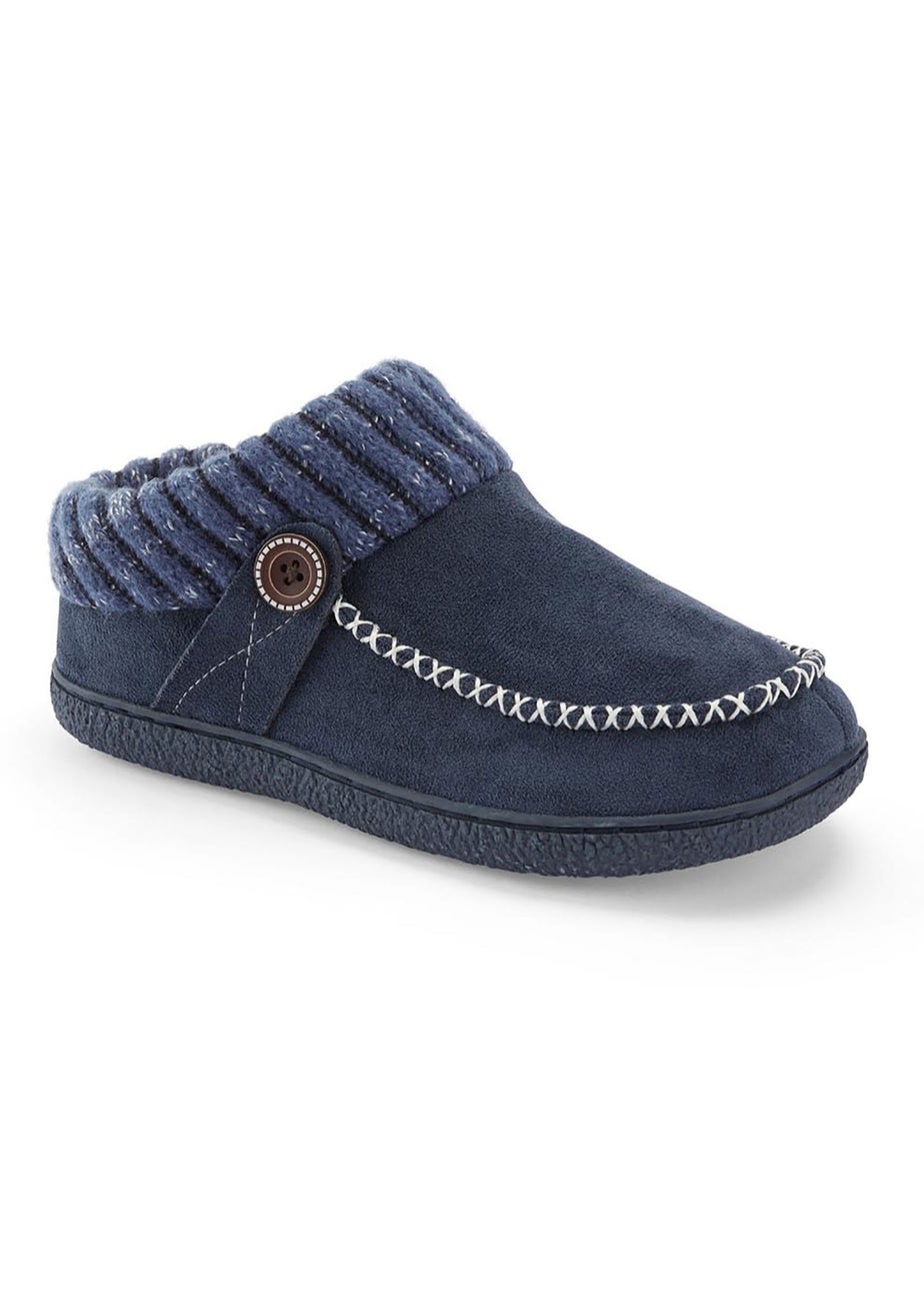 Cotton Traders Dark Sky Moccasin Knitted Collar Slippers
