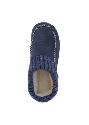 Cotton Traders Dark Sky Moccasin Knitted Collar Slippers