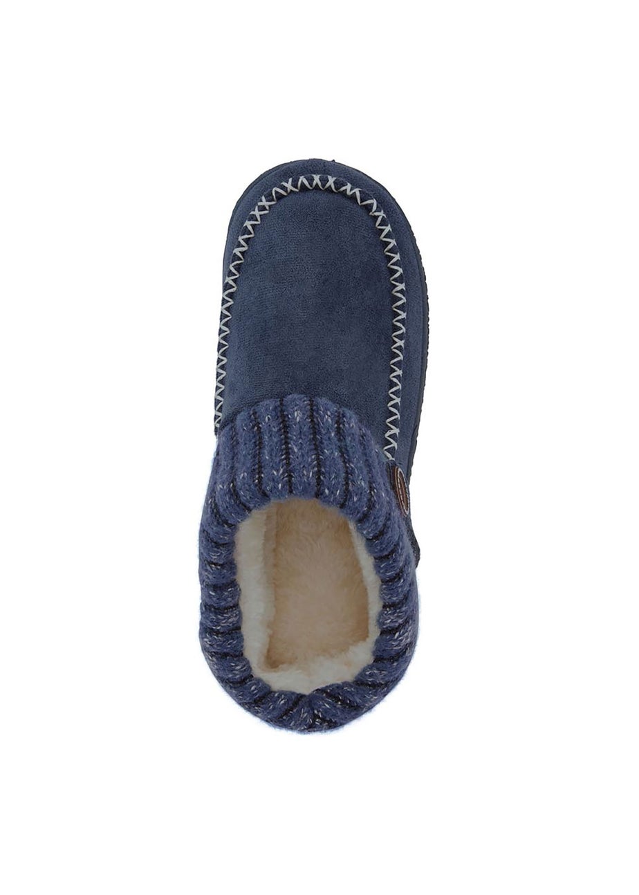 Cotton Traders Dark Sky Moccasin Knitted Collar Slippers