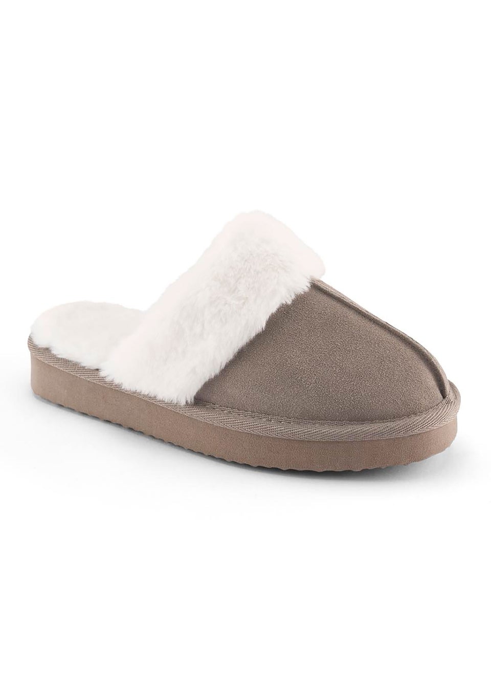 Cotton Traders Mocha Suede Plush Lined Mule Slippers
