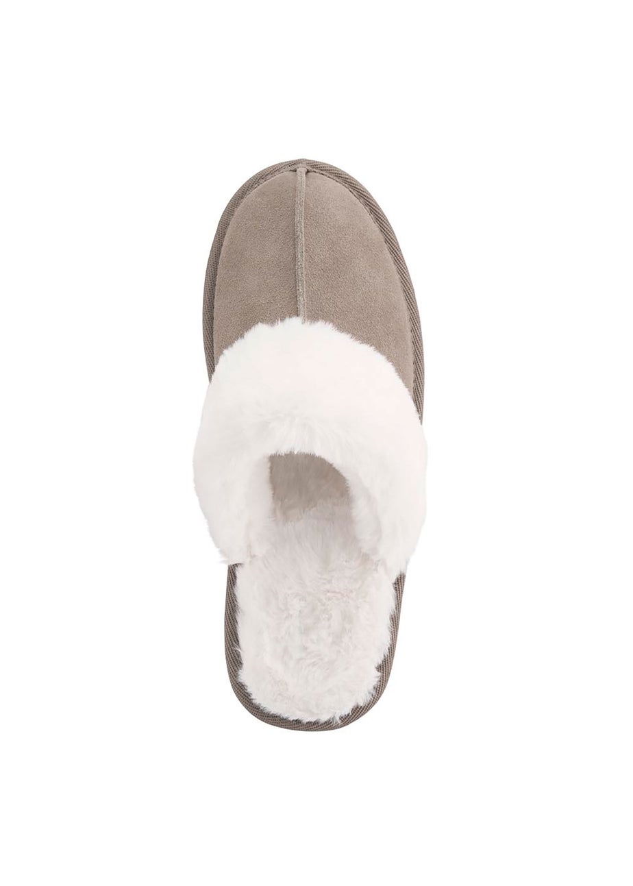 Cotton Traders Mocha Suede Plush Lined Mule Slippers