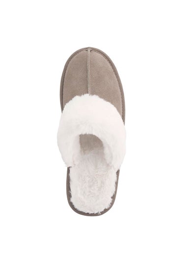 Cotton Traders Mocha Suede Plush Lined Mule Slippers