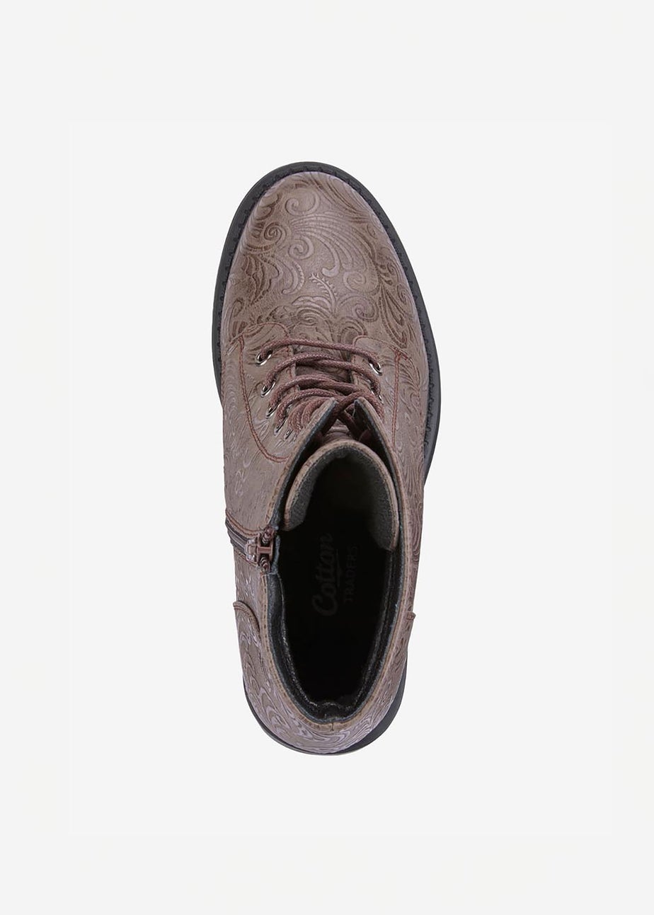 Cotton Traders Mocha Floral Lace Up Boots