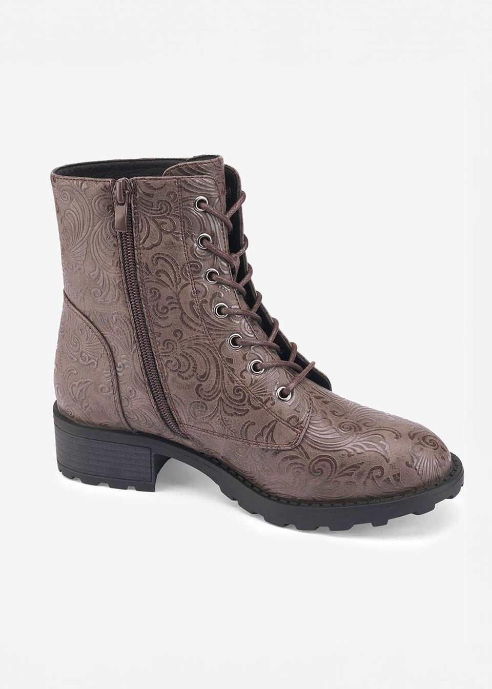 Cotton Traders Mocha Floral Lace Up Boots