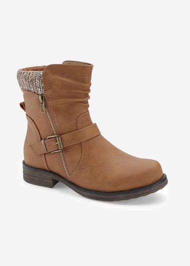 Cotton Traders Tan Knitted Collar Boots