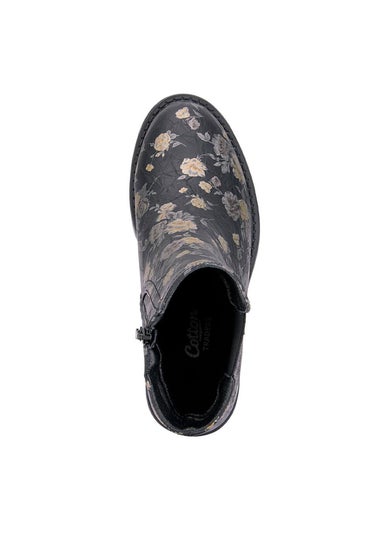 Cotton Traders Black Floral Slip On Boots