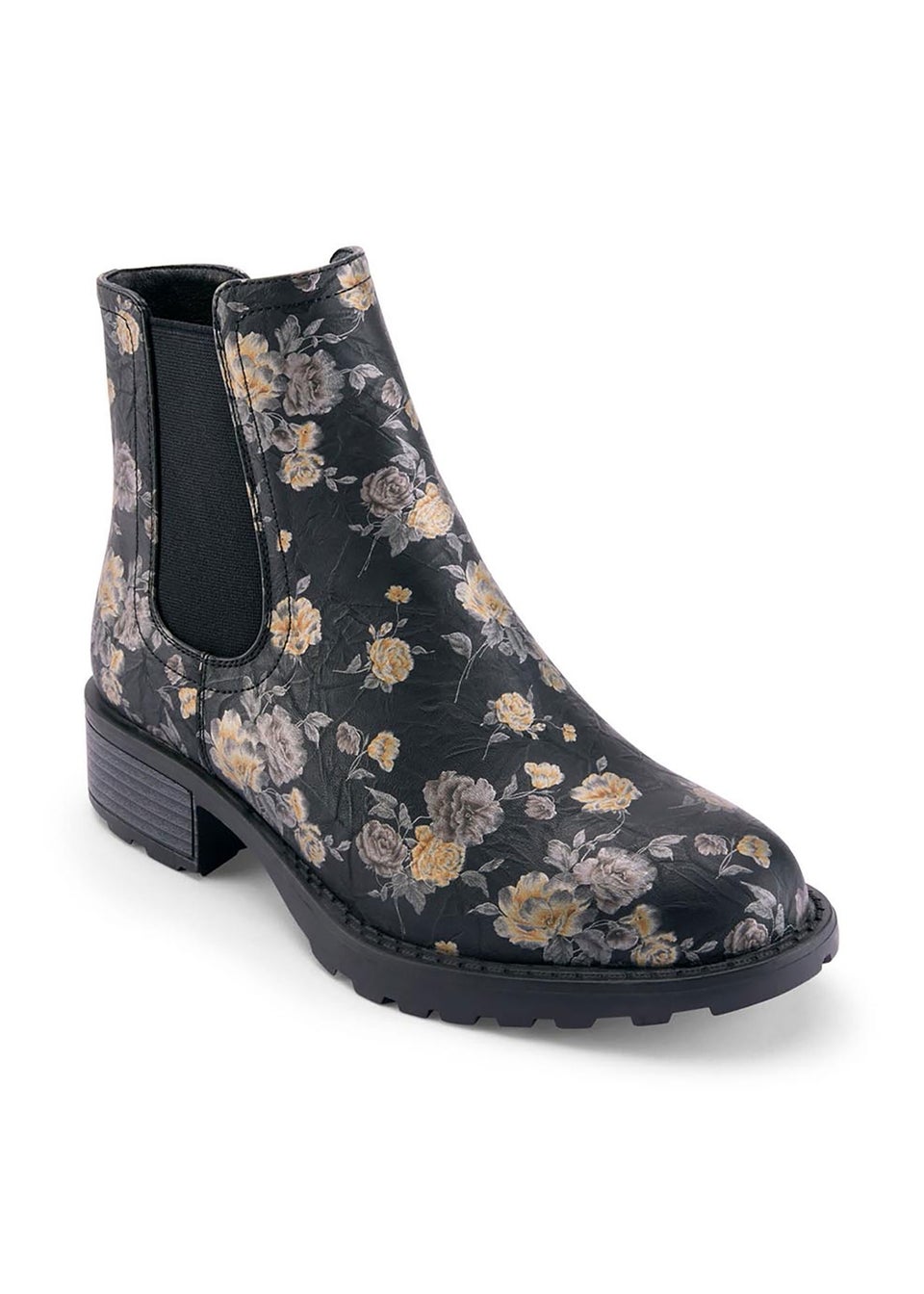 Cotton Traders Black Floral Slip On Boots