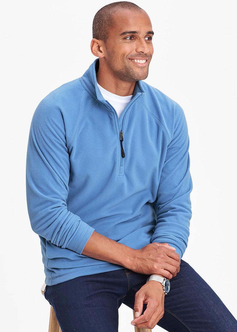 Cotton Traders Arctic Blue Recycled Microfleece Half Zip Top