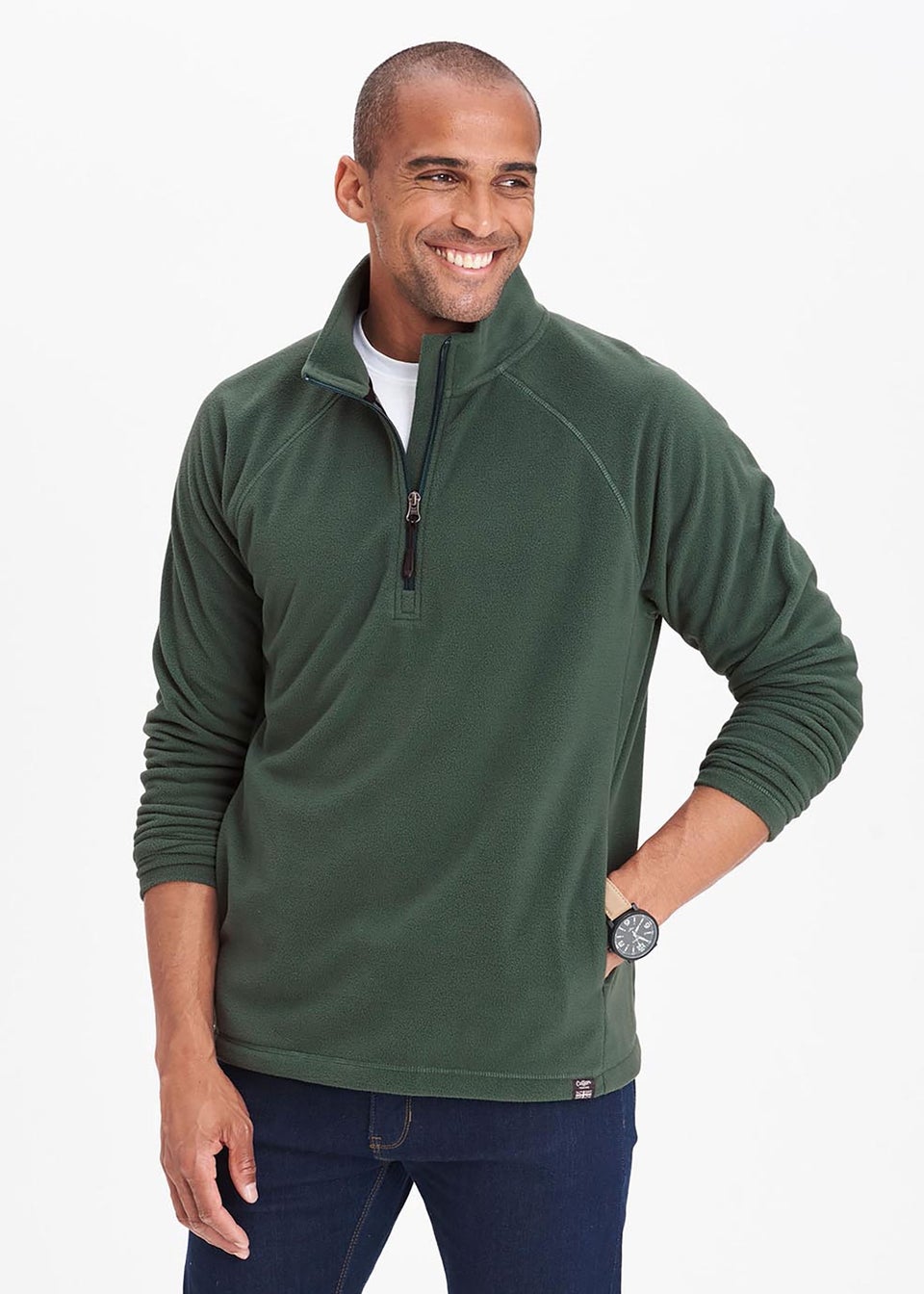 Cotton Traders Steel Green Recycled Microfleece Half Zip Top