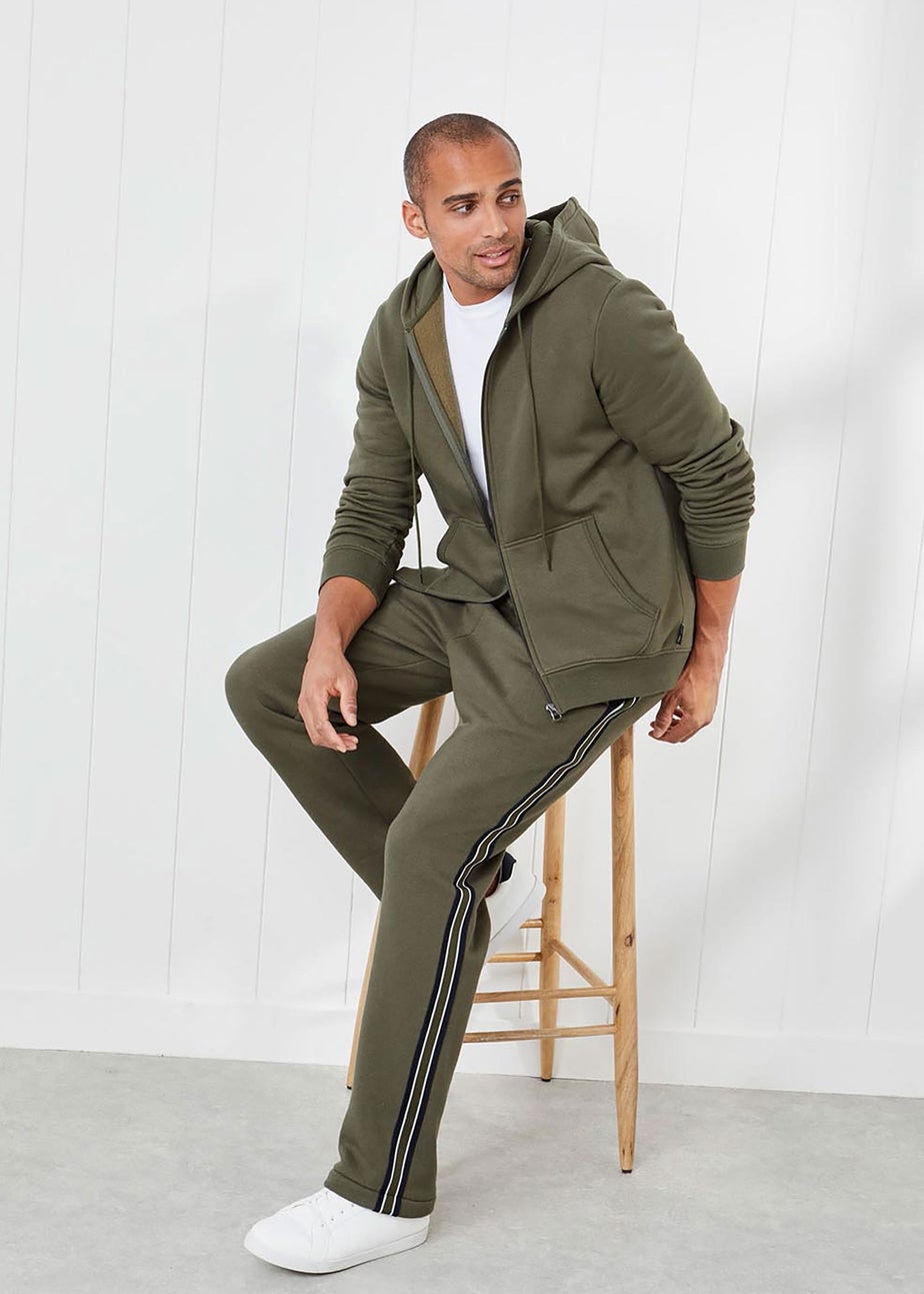 Cotton Traders Soft Khaki Hooded Zip Through Sweat Top