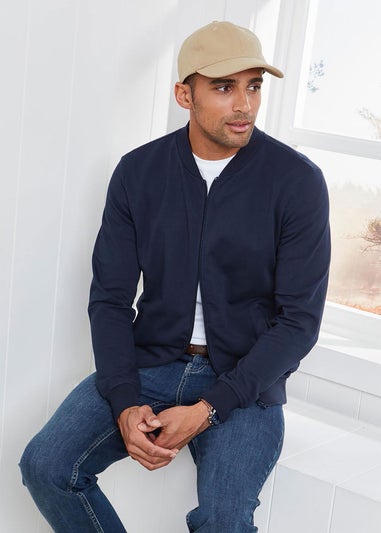 Cotton Traders Navy Baseball Collar Zip Through Top