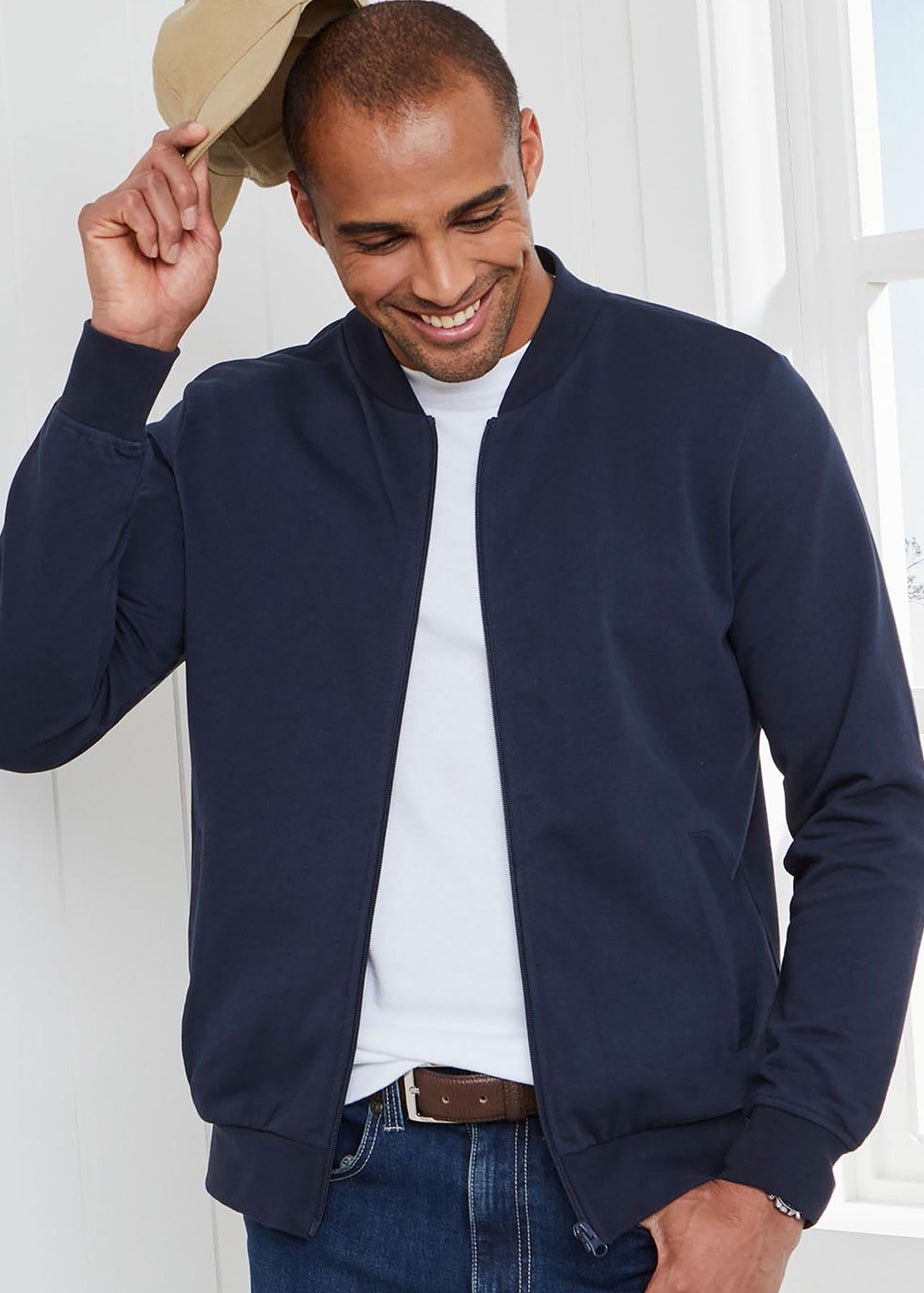 Cotton Traders Navy Baseball Collar Zip Through Top